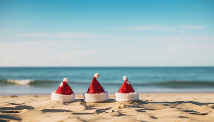 santa hat on the beach