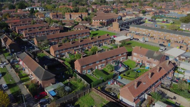 Drone 50fps. Council housing, social housing developments. Filmed Manchster.UK.