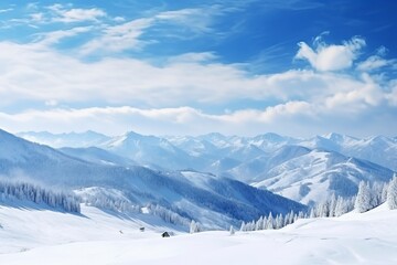 panorama of winter mountains with snow. copy space background, generative ai