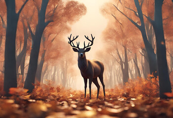 deer - Beautiful 3D illustration of deer in autumn forest