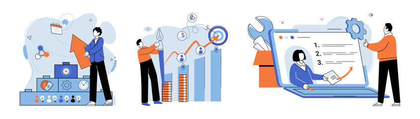 Business development. Vector illustration. Finance is essential for global economy Banking institutions play critical role in economic stability Marketing strategies influence consumer behavior