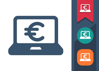 Laptop Icon. Computer, Money, Finance, Online Shopping, E-Commerce, Euro