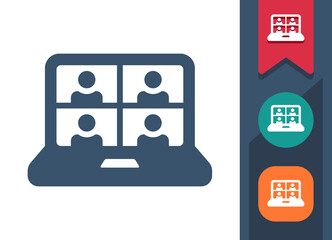 Laptop Icon. Computer, People, Video Call, Conference Call, Video Conference