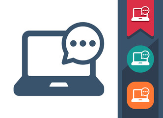 Laptop Icon. Computer, Speech Bubble, Chat, Instant Message, Message