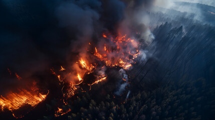 Fototapeta na wymiar fire in the forest top view