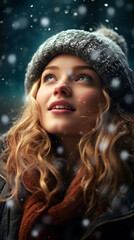 young woman, blonde, enjoying the snow