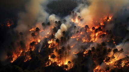 fire in the forest from top view