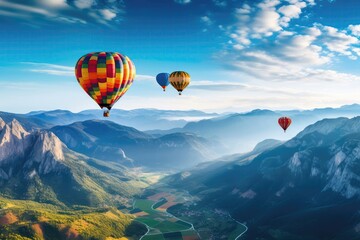 Colorful Balloons Floating In The Mountains
