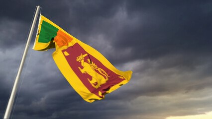 pretty Sri Lanka flag on heavy dark clouds background - abstract 3D illustration