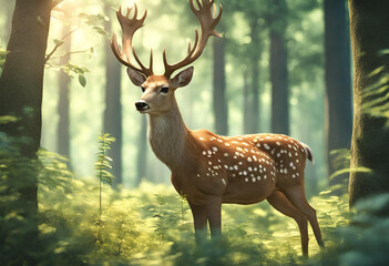 deer - Beautiful 3D illustration of deer in summer forest