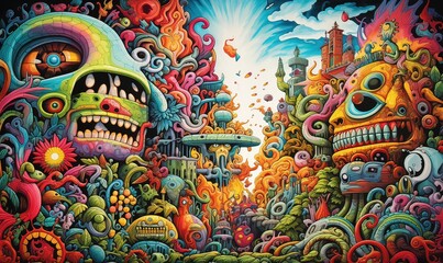 Fototapeta premium Ai tratti e disegni psichedelici con colori vivaci 