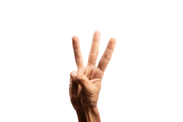 Black male right hand sign for number three isolated no background cutout