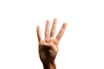 Black male right hand sign for number four isolated no background cutout