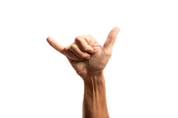 Black male hand doing surf gesture with hand isolated no background cutout