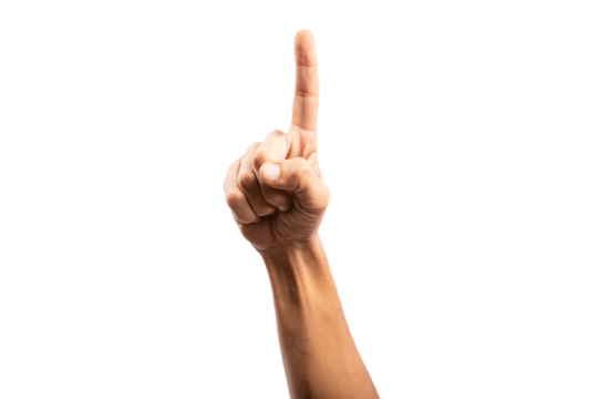 Black male hand shows direction with finger isolated no background cutout