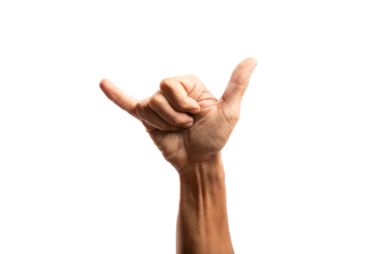 Black male hand doing surf gesture with hand isolated no background cutout - Powered by Adobe