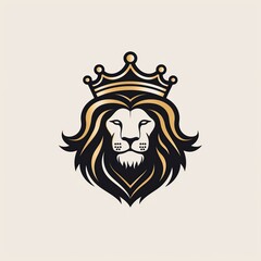 minimalistic logo with a lion king head in a crown on white background