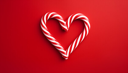 heart shaped candy canes, love Christmas red background 
