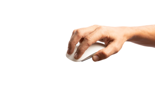 Black male hand using computer mouse no background cutout