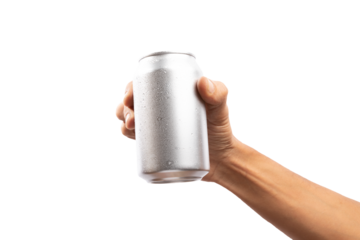Black male hand holding aluminum can no background cutout