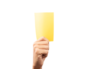 hand Of Soccer Referee Showing Yellow Card isolated On White Background