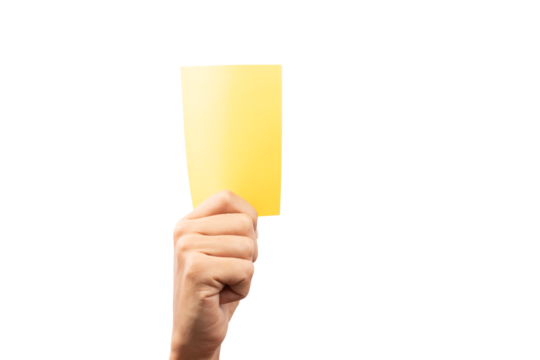 hand Of Soccer Referee Showing Yellow Card isolated On White Background - Powered by Adobe