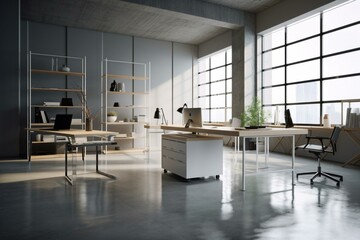 Modern office space with blank display, furniture and natural light. Generative AI