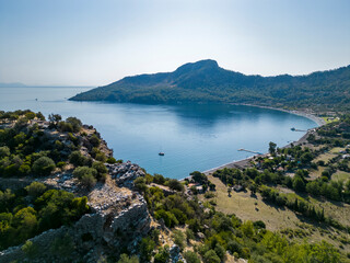 Amos Ancient City drone view in Marmaris Town of Turkey