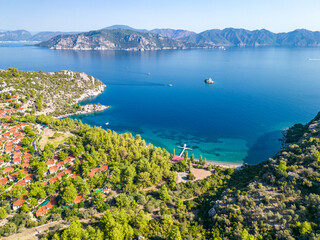Amos Bay drone view in Marmaris Town of Turkey