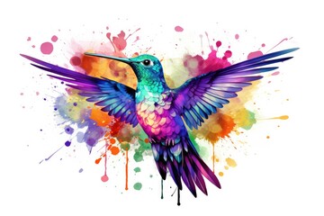 beautiful colorful colibri bird watercolor desing