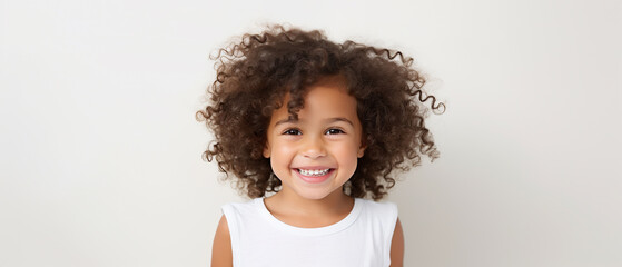 portrait of a mixed race happy smiling child on white background 