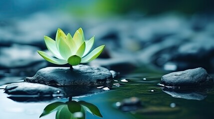 green water with green lotus leaves, zen photography - obrazy, fototapety, plakaty