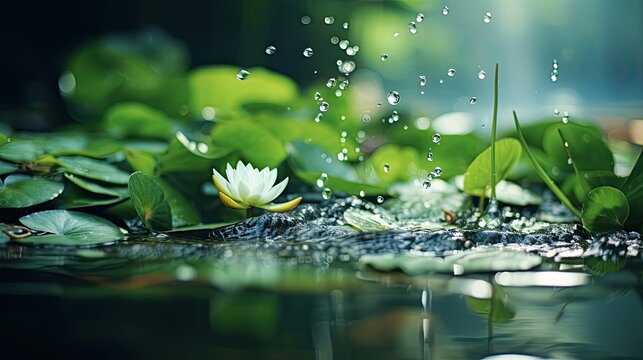 green water with green lotus leaves, zen photography
