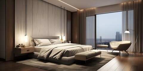 minimalist bedroom design ideas near the window with a nice view outside