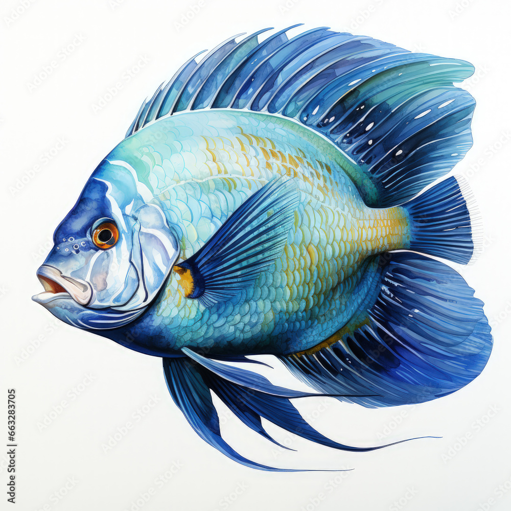 Wall mural Watercolor Angelfish Illustration, Generative Ai