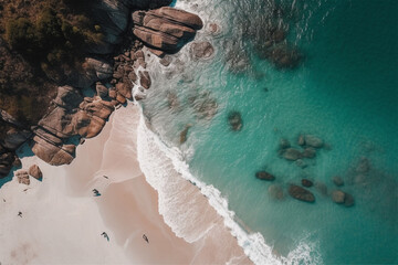 beautiful island, exotic warm countries, beach by the sea, ocean, aerial drone photo