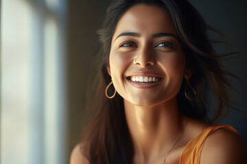 Young and beautiful indian woman smiling - obrazy, fototapety, plakaty