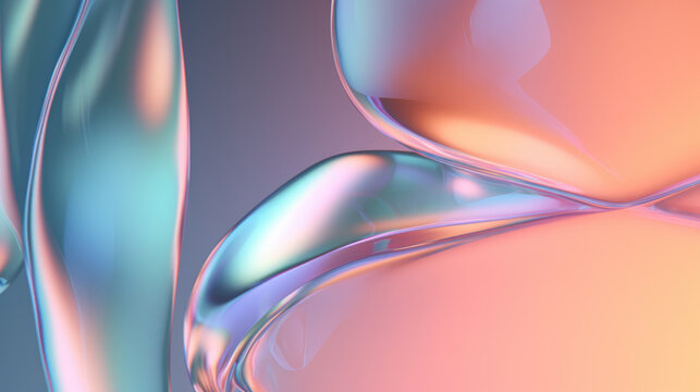 Glass chrome translucent Pastels Vibrant Background, abstract wallpaper iridescent neon holographic gradient. Design visual element for banner, header, poster, cover, soft pop