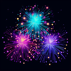 Fototapeta na wymiar fireworks show composition, colorful fireworks on a purple background with color flares, fireworks celebration background