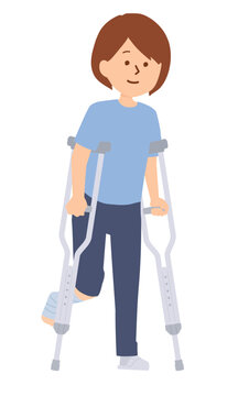recommend clip art: 松葉杖を使って歩く女性のイラスト