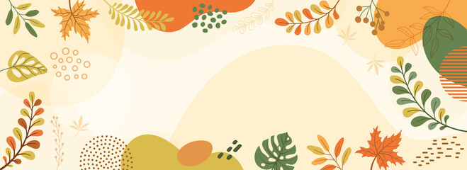 Abstract art tropical leaves background vector. Colorful poster background vector illustration.Exotic plants, branches,art print for beauty, fashion and natural products