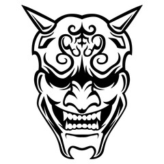 Ronin Samurai Vector black and white Mask Angry Face logo icon symbol vintage template