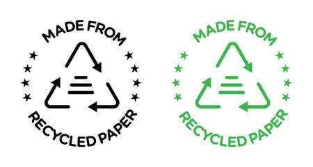 Recycled paper sign icon set in black filled and outlined style.