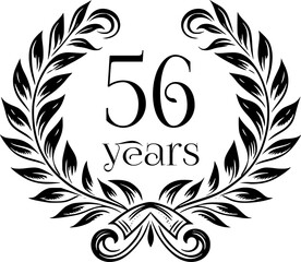 Vintage Laurel Wreath Anniversary Graphic with 56 Years - Versatile Vector Design for Celebrations and Corporate Use