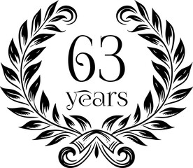 Vintage Laurel Wreath Anniversary Graphic with 63 Years - Versatile Vector Design for Celebrations and Corporate Use