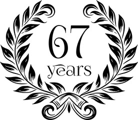 Vintage Laurel Wreath Anniversary Graphic with 67 Years - Versatile Vector Design for Celebrations and Corporate Use