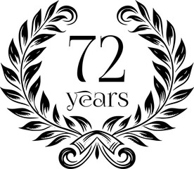 Vintage Laurel Wreath Anniversary Graphic with 72 Years - Versatile Vector Design for Celebrations and Corporate Use