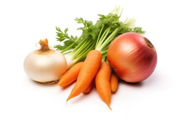 Onions And Carrots Presented On White Background