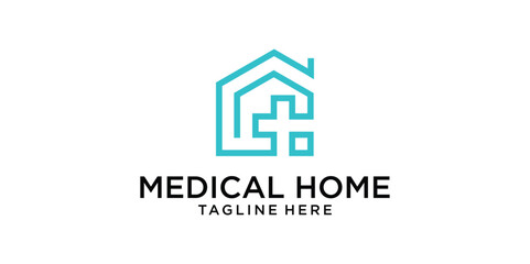 clinic or hospital logo design with a combination of house and medical shapes.