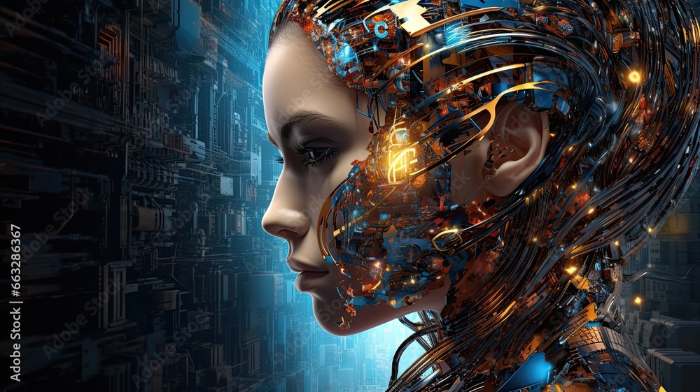 Fototapete Visualize AI algorithms processing large datasets, self-learning, and assisting in various fields, highlighting the transformative power of artificial intelligence